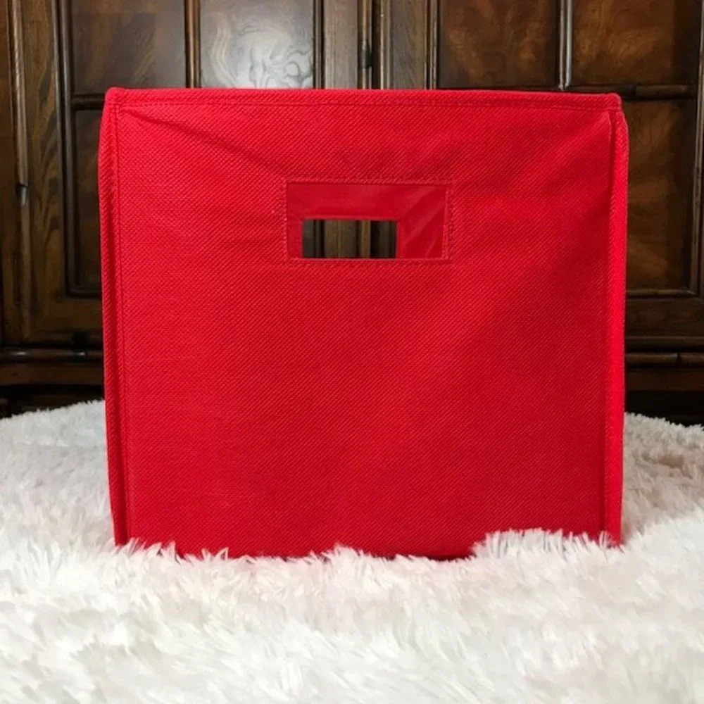 Set of 2 Red Canvas Collapsible Storage Bins